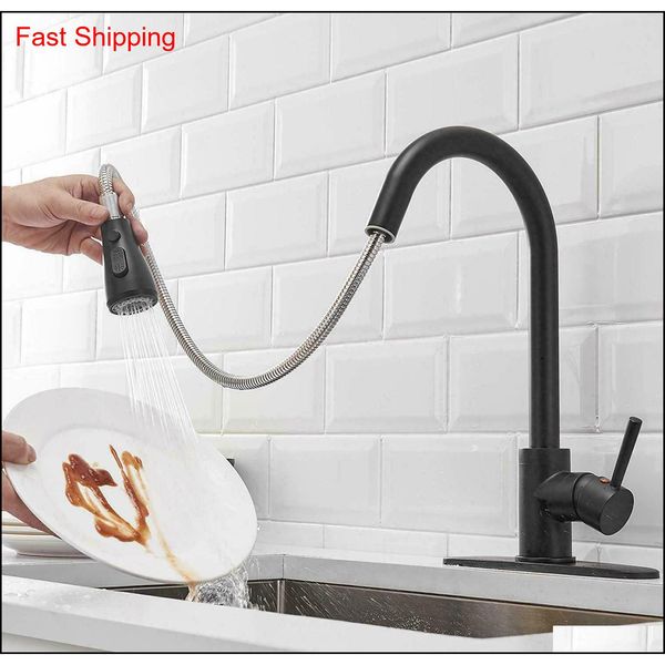 

kitchen sink faucet pull out sprayer swivel spout matt black mixer tap flexible qylake bde_luck