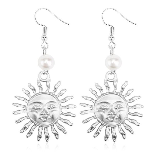 

20pairs/lot european sunflower smiling face ear drop alloy golden pearl earrings hook women sun design silver stud earrings jewelry