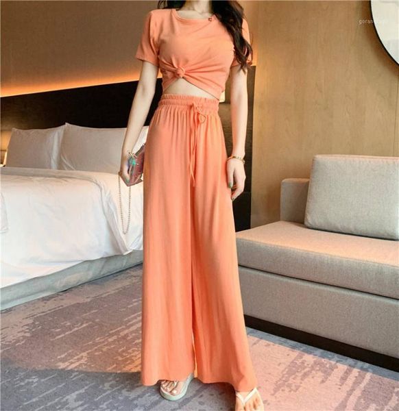 

2 piece set solid crop shirt wide leg trousers suit causal pants outfit womens sweatsuit1, Gray