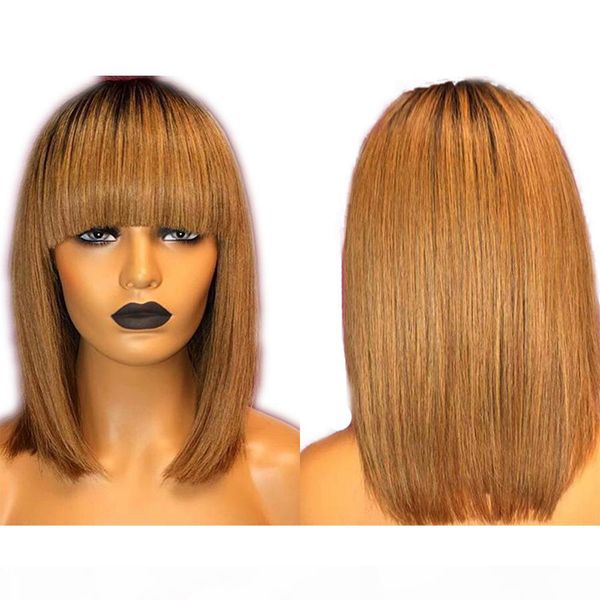 

natural hairline pre plucked lace front human hair wigs with bangs for women ombre blonde 360 lace frontal wig remy hair fringe wig, Black