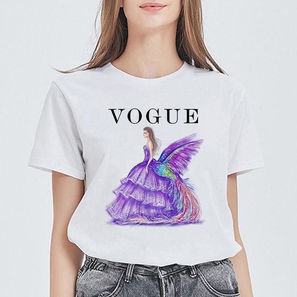 

summer oversize trendy graphic aesthetics vestidos women fascinating vogue princess t-shirts vintage vogue beautiful t shirt, White
