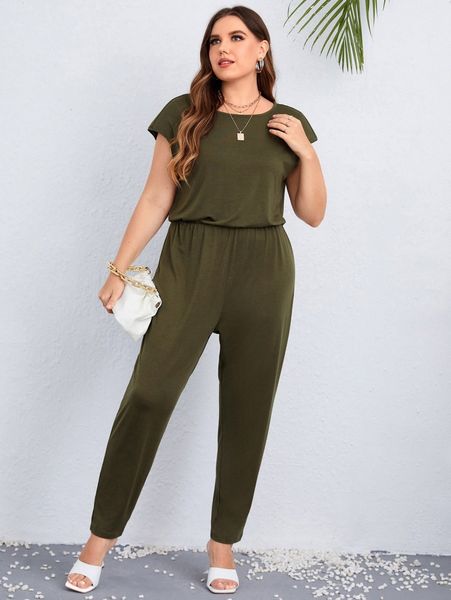 

plus cut out knot back tee jumpsuit v9ex#, Black