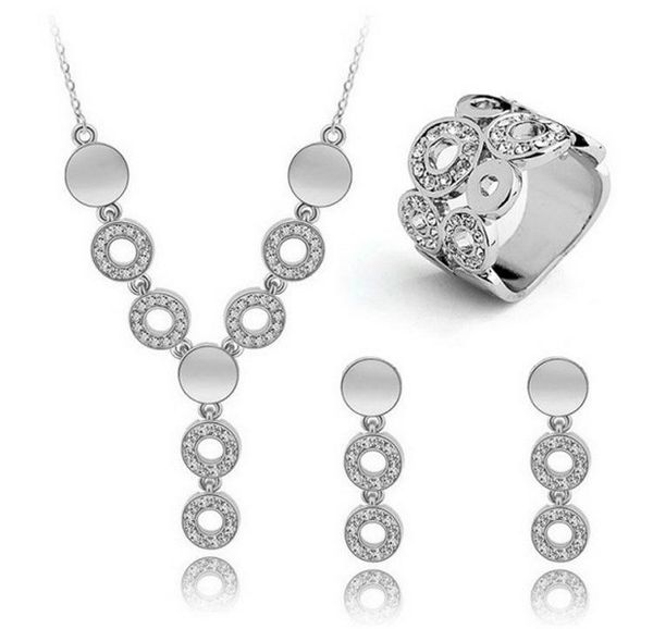 

hesiod silver color circle pattern wedding jewelry sets long pendant necklace earrings ring sets choker necklace for women