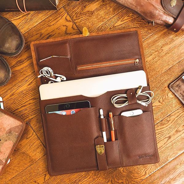 

genuine leather men portable briefcase male laphandbag multi-function computer surface liner bags first layer leather zipper