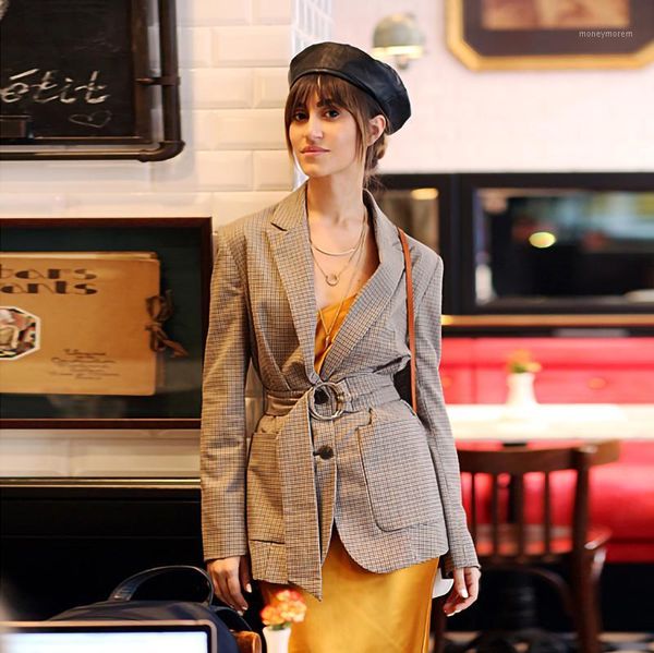 

women's suits & blazers plaid houndstooth blazer women long sleeve slim jackets coats female office ladies vintage spring autum, White;black