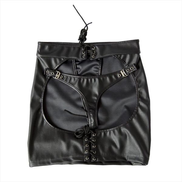 

women faux leather open hip mini skirt fetish open butt skirt erotic clubwear s, Black