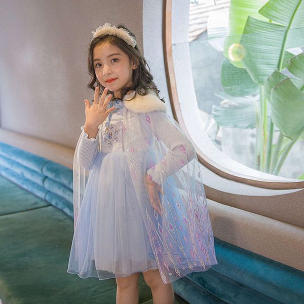 

and clothing 2020 new winter autumn long sve girl's drs children's mh collar princs skirt cape plush rbalp1mk, Red;yellow