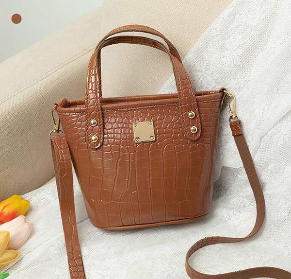 

women bucket mini lady shoulder bags crocodile grain pu leather girl shopping handbags small totes