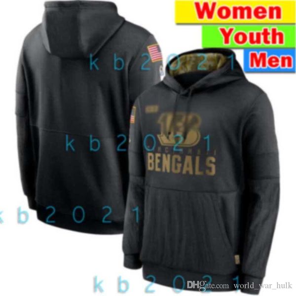

cincinnati bengals men woemn youth sweatshirt 2020 salute to service sideline performance pullover football jacket hoodie black, Black;red