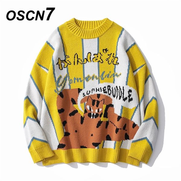 

oscn7 funny oversize sweaters men winter high streetwear fashion mens pullovers round neck vintage sweaters d004 201123, White;black