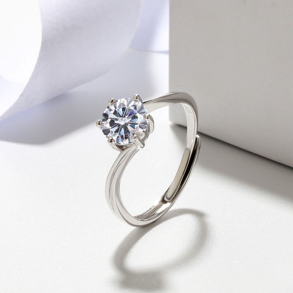 

s925 plated platinum one carat mossan stone diamond simple proposal ring women's sterling silver