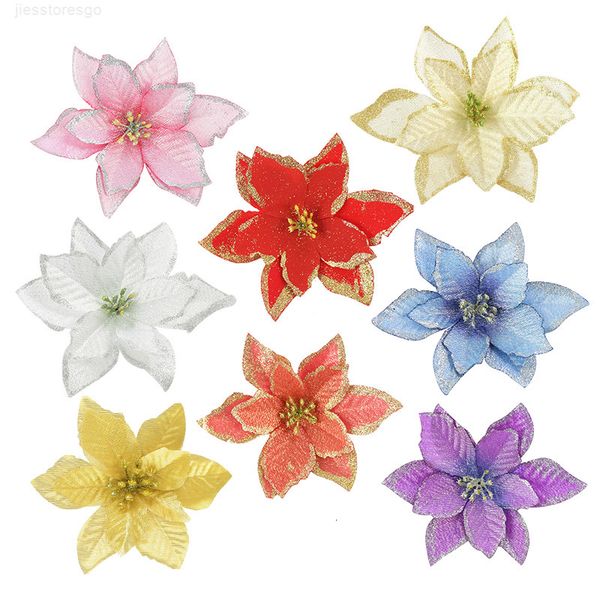 

5/10pcs 13cm glitter artificial flowers for tree diy christmas ornaments home wedding xmas party decoration