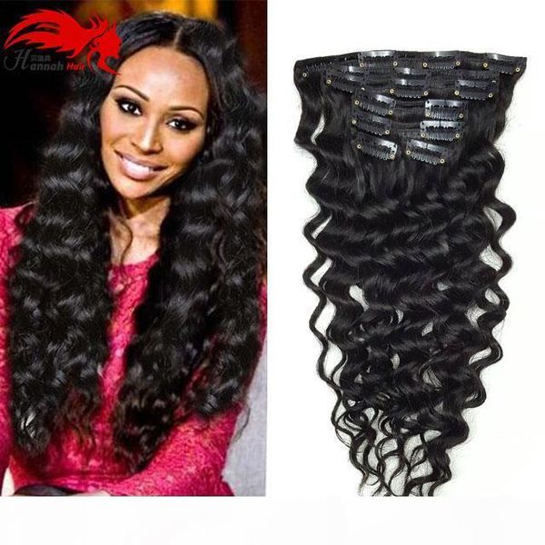 

hannah deep curly clip in human hair extensions 10pcs 140g clip in hair extensions mongolian deep curly human hair clip ins, Black