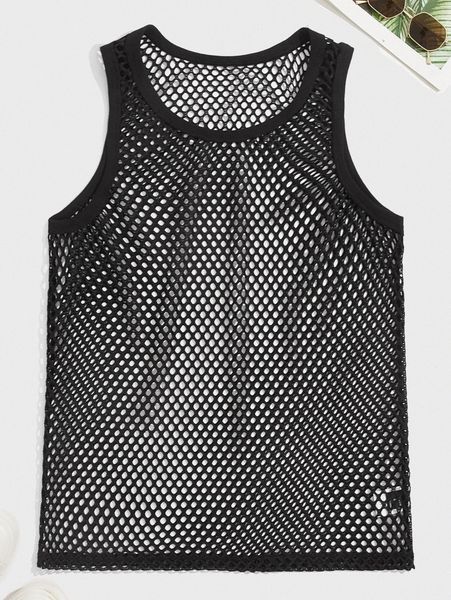 

men scoop neck sheer tank l7ar#, White;black