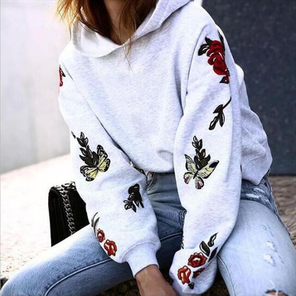 

женщина осень rose butterfly распечатать толстовки 2020 новый повседневный сыпучие толстовка с длинным рукавом пуловеры женские моды уличная, Black