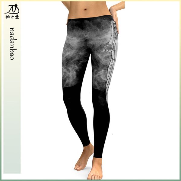 

thin 2020 bt selling wings printing pencil elastic women's leggings kdk1896, Black;white
