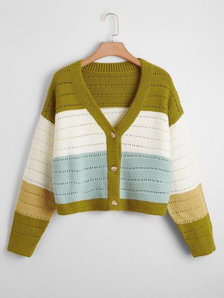 

plus color block button front cardigan u7lf#, Black