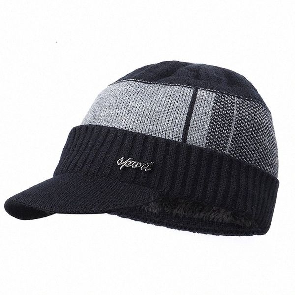 

2020 2020 new winter knit beanie caps thick lining plus velvet mens visor hat warm dad cap soft ear protection caps g9is#, Blue;gray