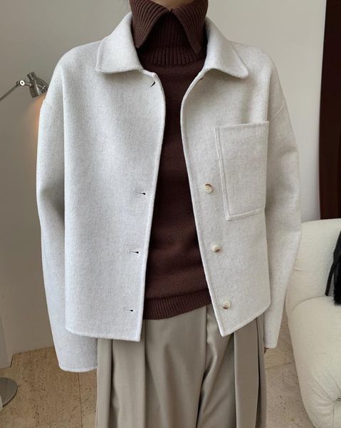 

women's wool & blends woman classic handmade 90% short cashmere coat, Black