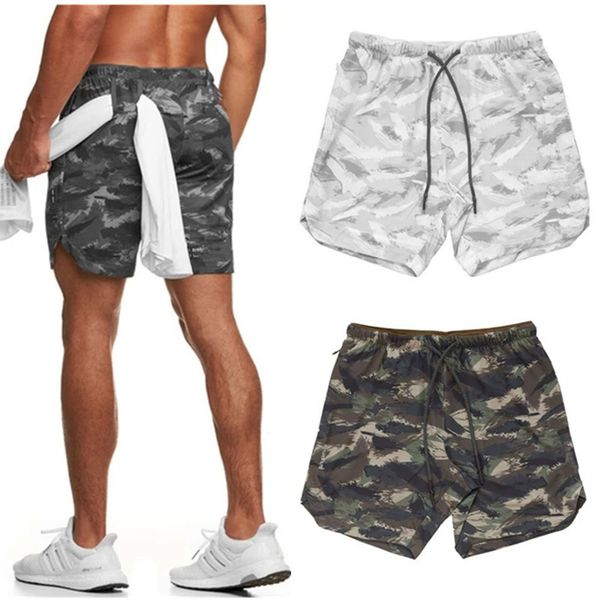

2021 new men's run short camouflage print elastic waist sports comfortable with drawstring 3 color, White;black