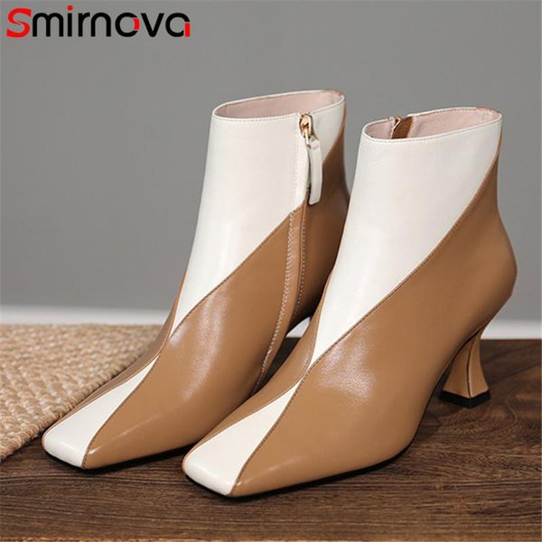 

Smirnova 2020 top quality dress party shoes women ankle boots mixed colors square toe high heels ladies autumn winter boots, Black