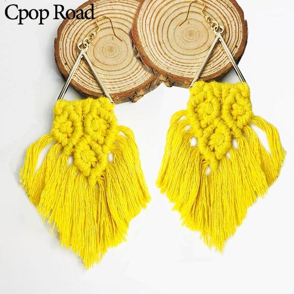 

cpop ethnic handmade weave macrame earrings cotton thread feather fringe tassel earrings wedding jewelry women accessories gift1, Silver