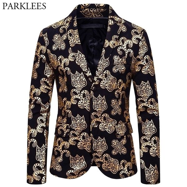 

mens gold floral printed blazer jacket brand new single breasted notched lapel suit blazer men party prom stage costumes 2x 201104, White;black