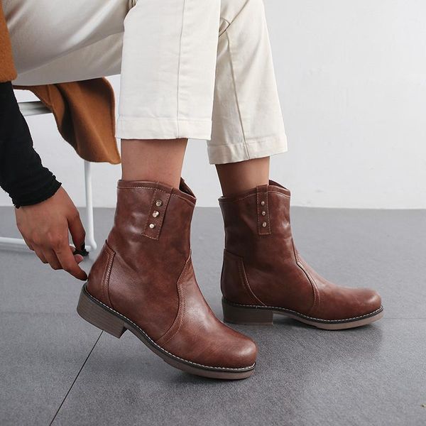 

boots ymechic 2021 ladys vintage chunky heels shoes autumn winter ankle for women black brown rivet large size booties woman
