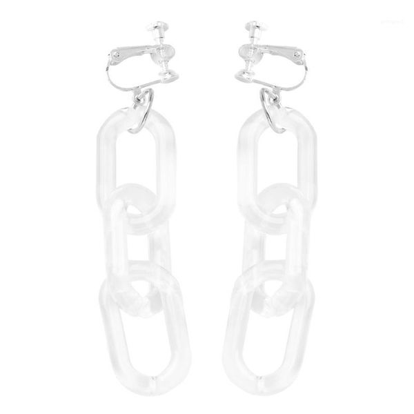 

hoop & huggie 1 pair round ring chain ear clip transparent for home party1, Golden;silver