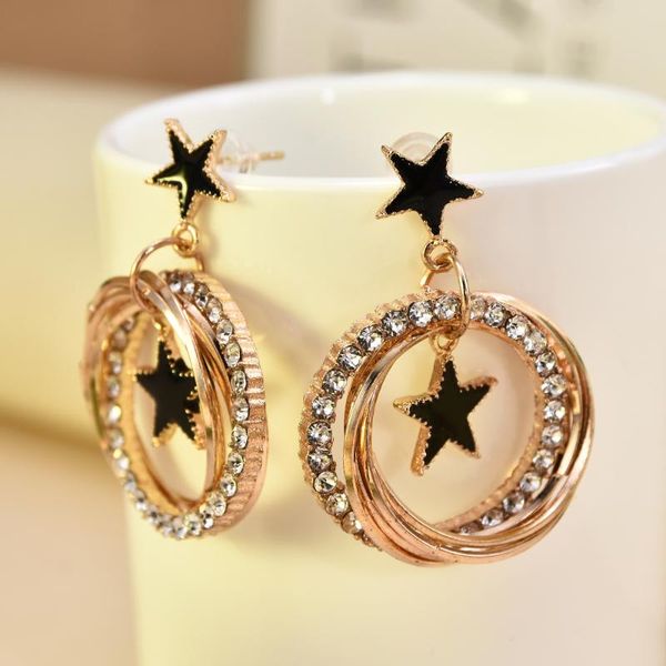 

dangle & chandelier simple fashion metal circle star round earrings for women jewelry oorbellen party gift pendientes cortos, Silver