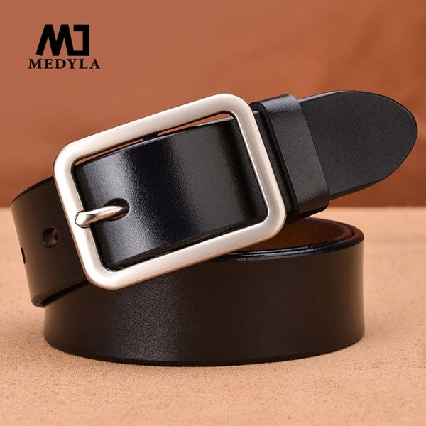 

medyla new leather belt pin buckle vintage men and women fashion strap female waistband pin buckles fancy for men's jeans 201106, Black;brown