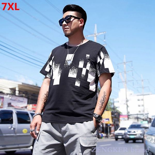 

short-sleeved summer loose half-sleeved men's fashion brand summer printing casual round neck personality 6xl 7xl new t-shirt
