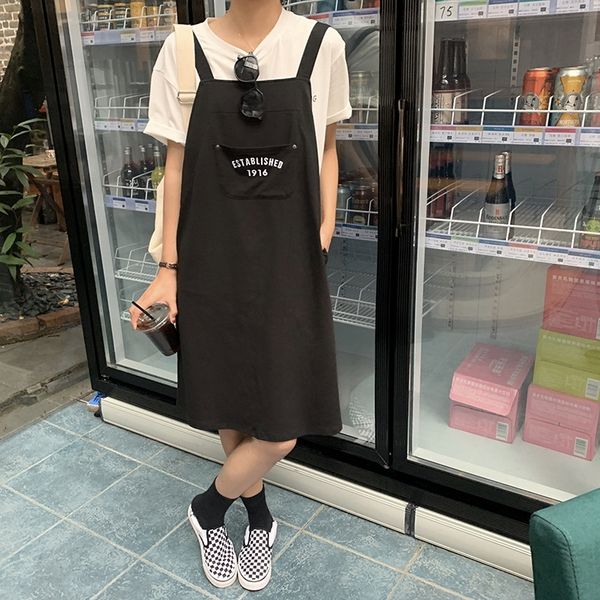 

gfmnj yellow floral age-reducing skirtdress skirtpocket letter embroidered women's suspender skirt 2020 summer korean style suspender s, Black;gray