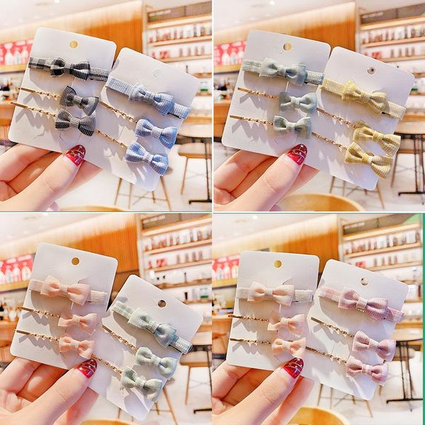 

3 pcs/set childrn cute candy plaid bow ornament hair clips girls lovely alloy barrettes hairpins kids sweet hair accessories, Slivery;white