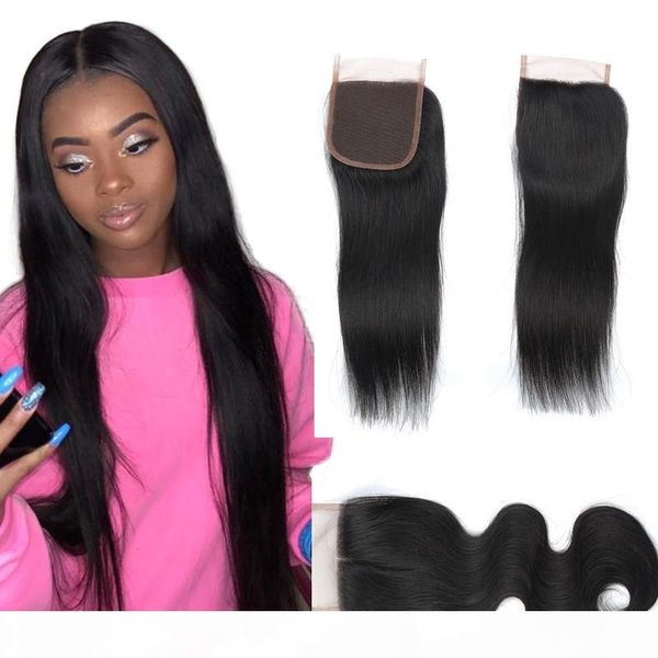 

wholesale brazilian straight hair lace closure 4*4 natural color body wave human hair lace closure 8-20 inch 100% human hair extensions, Black