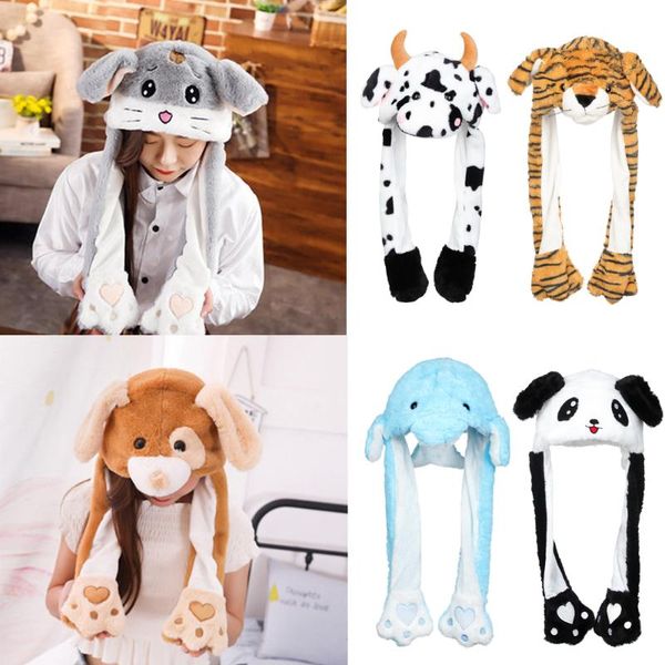 

beanie/skull caps cute animals ear moving jumping hats women plush warm soft funny cap girls winter pinch airbag, Blue;gray