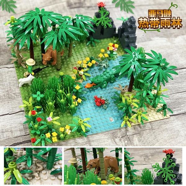 

2020 rain forest building blocks juguetes animals trees grassland baseplates mini bricks toys for children diy eduation game yxlmly