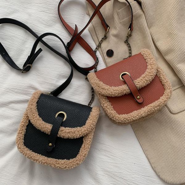 

2020 autumn and winter lambswool patchwork designer crossbody bags for women fashion soft pu leather shoulder bag christmas gift
