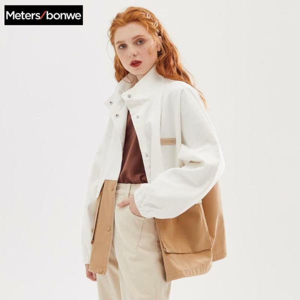 

metersbonwe 2020 new spring fashion stand collar jackets female tooling jackets casual lady coat handsome stitching loose jacket1, Black;brown