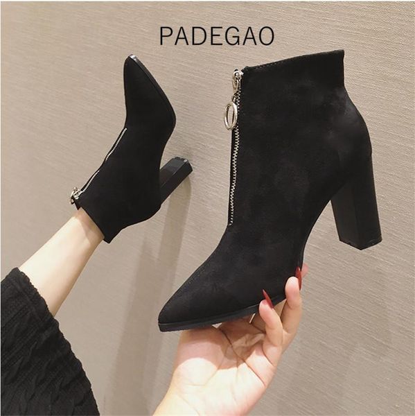 

women boots 2020 black zipper boots for women high heels elegant