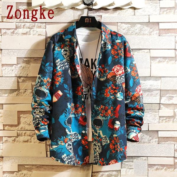 

zongke casual harajuku shirts for men clothing 2021 fashion streetwear men shirt white button up long sleeve shirt -5xl, White;black