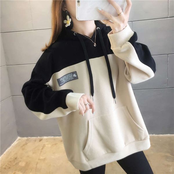 

oversized women's sweater looks thin, fashionable loose in 2020 new autumn and winter wear age reducing fat mm trend, Black