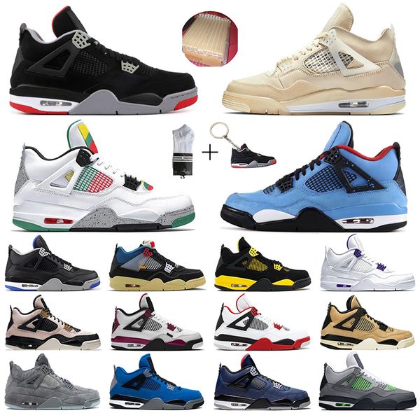

jumpman 4 4s basketball shoes for men women union travis scotts white sail metallic green oreo black cat outdoor trainer sports sneakers, White;red