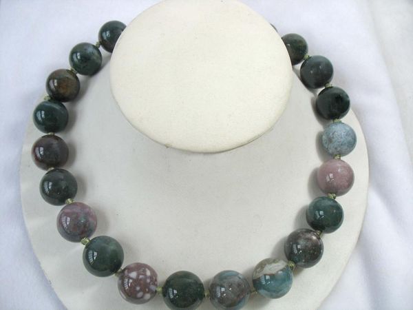 

индия agate green round 10-20 мм ожерелье 18 дюймов оптом бусы природа fppj женщина 2020, Silver