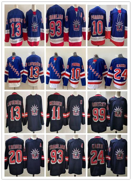 

new reverse retro new york rangers jersey alexis lafreniere kaapo kakko artemi panarin mika zibanejad chris kreider mark messier gretzky, Black;red