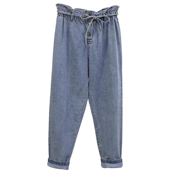 

women trousers 2020 spring summer casual loose jeans drawstring waist denim pants harem jeans plus size 2xl-5xl, Blue