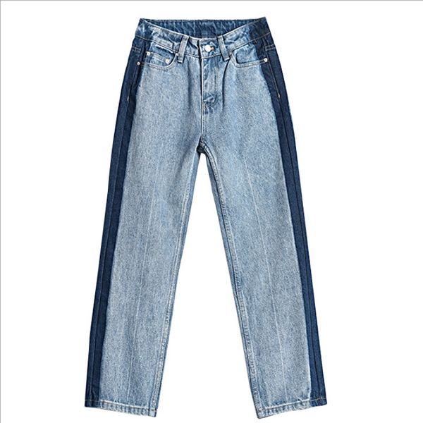 

jeans women 2020 spring korean version contrast color stitching show thin net red personality nine point straight pants factory direct sales, Blue
