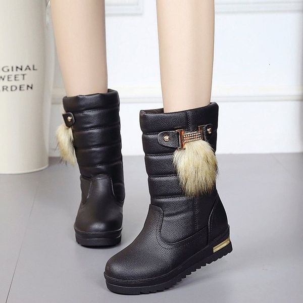 

new women snow boots ladies increased heels winter boots women boots 2020 white warm fur platform shoes woman, Black