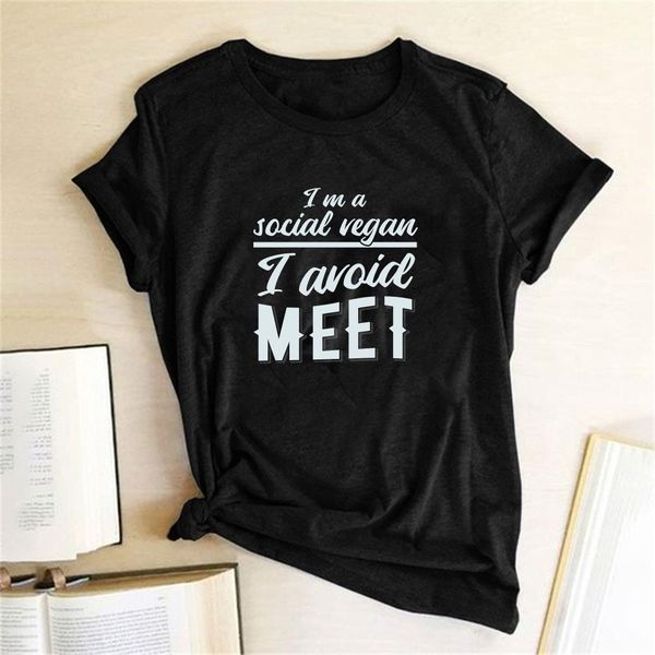 

i  a social vegan i avoid meet letter print t-shirts women for women summer clothes vogue t shirt camisetas mujer verano, White