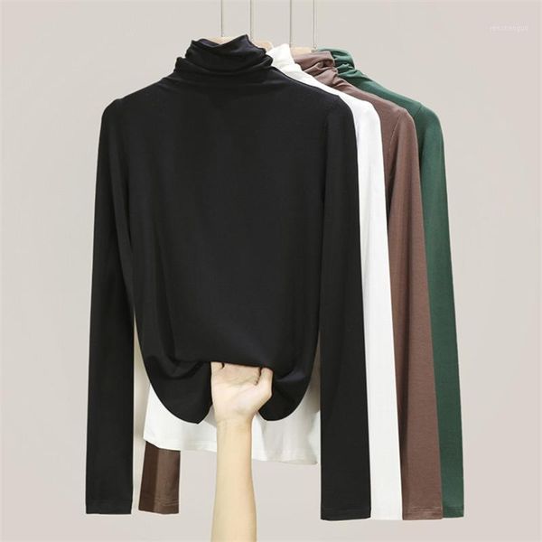 

women's solid cotton shirts casual long sleeve turtleneck blouse korean high street basic clothes plus size -8xl 11 colors1, White